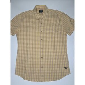 Dockers Mens Plaid Short Sleeve Button Down Shirt Yellow‎ Grey Size XL
